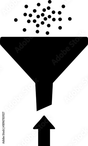 Data funnel process silhouette isolated on white background minimalist sales funnel collecting data points illustration