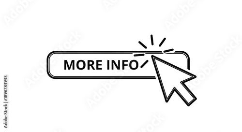 Cursor hand icon clicking on a simple black and white more info button
