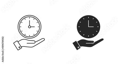 Hand holding time clock icons representing scheduling management and efficiency concepts
