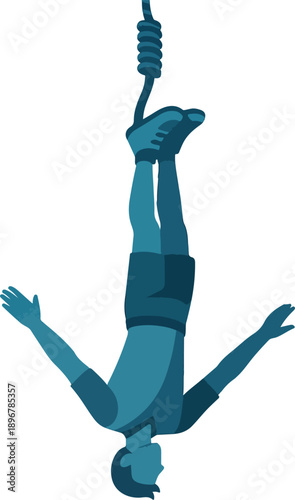 Person bungee jumping upside down with arms outstretched