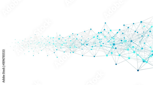 Expanding network of interconnected blue and teal spheres and lines on a white background, suggesting growth and global reach.