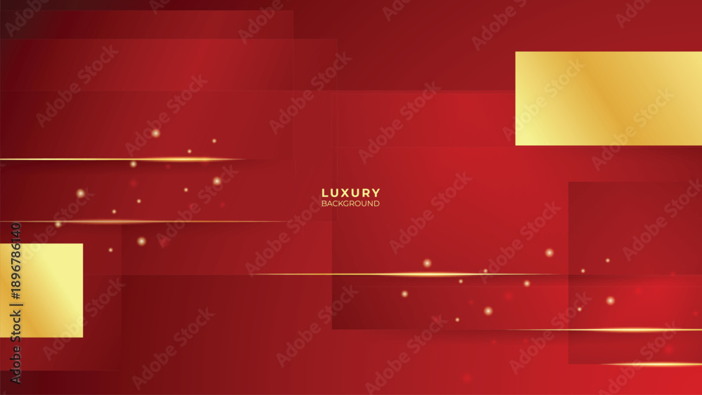Obraz premium Red Luxury Background With Gold Lines, Shapes and Glitter Effect. Elegant style vector design