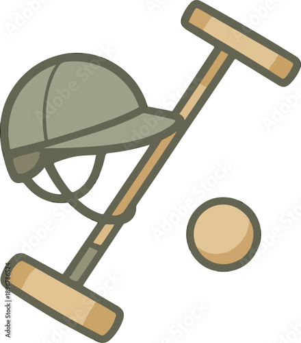Polo helmet, mallet and ball on white background sport