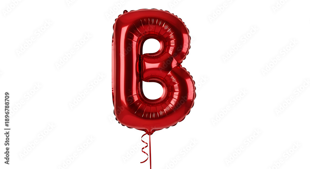 Fototapeta premium red letter b metallic foil balloon shiny and bright with a delicate ribbon isolated on a white background perfect for party themes.