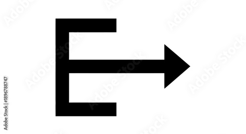 Modern black uppercase letter E with right-pointing arrow symbol on white background, representing progress, entry, or digital concepts.