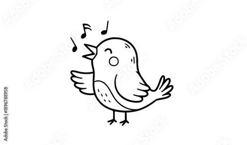 Whimsical Singing Bird Doodle Line Art Vector Illustration