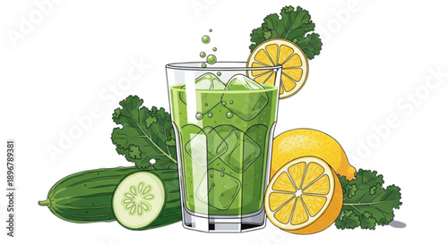Refreshing glass of green juice isolated on transparent background.
