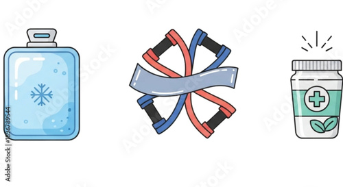 First aid kit supplies items isolated on transparent background.