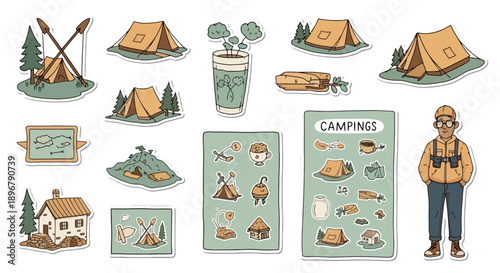 Camping and outdoor adventure illustration elements collection.
