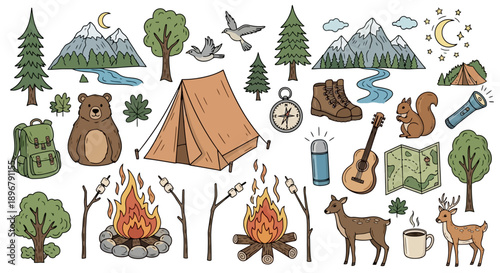 Camping and Outdoor Adventure Elements Collection.