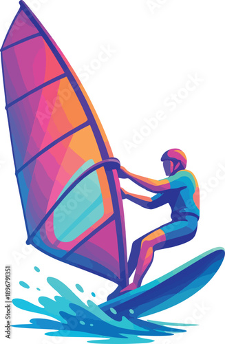 Windsurfer in Colorful Abstract Style on Water windsurfing