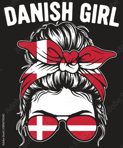 Danish girl messy ban hair style Denmark flag design