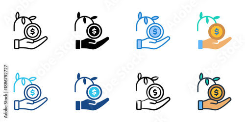 Return on Investment icons set multiple style collection. Editable stroke 
