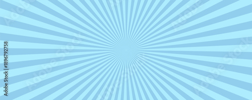 Abstract light blue sunburst background with radial rays and retro pop art design