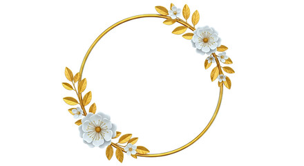 Elegant Golden Circle Frame with White Flowers and Gold Leaves
