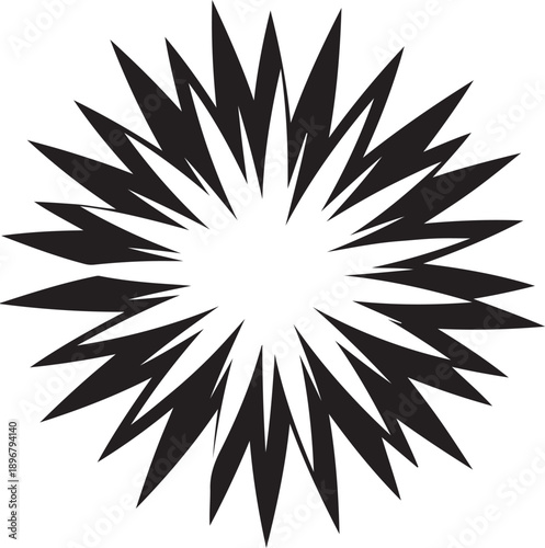 Black abstract starburst explosion on white background