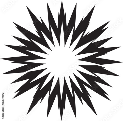 Black abstract starburst with sharp pointed rays explosion white