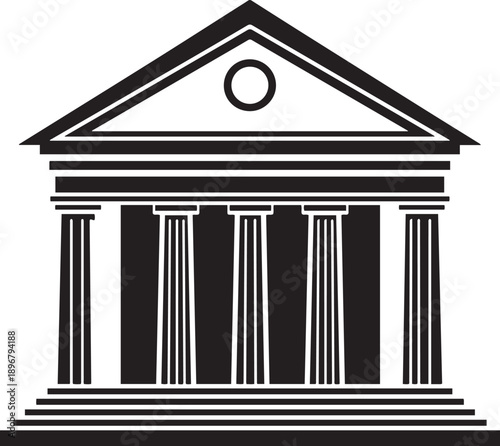 Black and white of a classical building facade with columns and a triangular pediment architecture