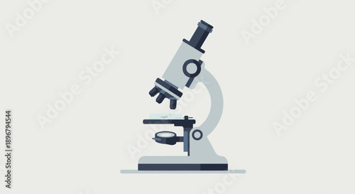 A detailed illustration of a microscope used in a laboratory setting, showcasing its features