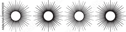 Four black sunburst with white centers on a white background abstract pattern