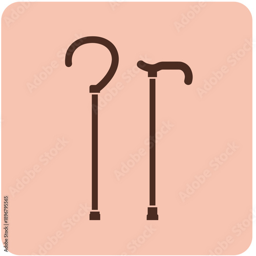 Two elegantly designed walking sticks leaning against a wall in a serene setting