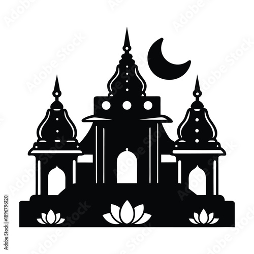 Maha Shivratri Temple Silhouette Vector 