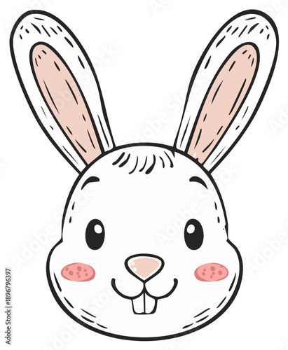 Adorable Bunny Rabbit Face Illustration with Pink Cheeks and Cute Toothy Grin for Easter Designs