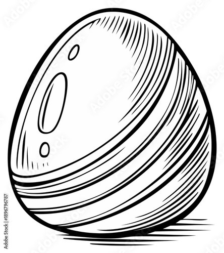 Stylized black and white sketch of a single oval egg with curved hatching detail and subtle shading