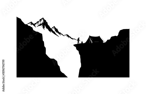 Mountain Climbers on Cliff Edge Silhouette Vector Art