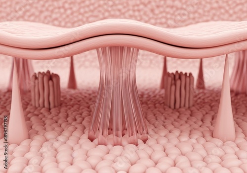 Detailed illustration of human hair follicle embedded within the epidermal skin layers