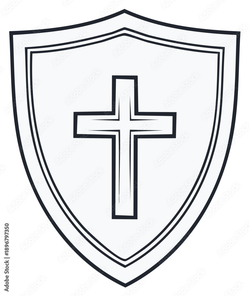 Fototapeta premium Shield Outline with Christian Cross Symbol for Protection or Religion Icon