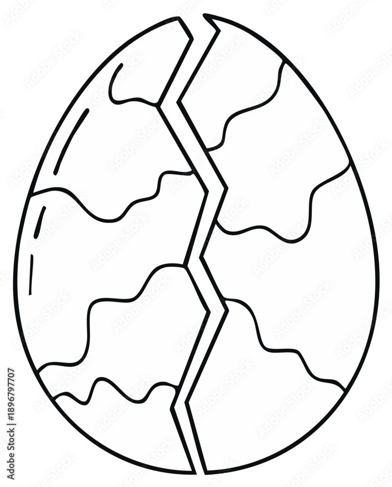 Fototapeta premium Cracked Egg Illustration, Simple Line Art Design, Shell Broken into Sections