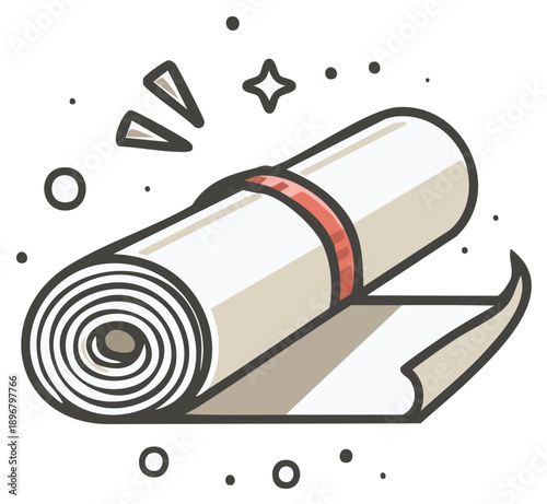 Rolled up yoga mat icon illustration; fitness exercise and workout equipment and accessories, cartoon style graphic