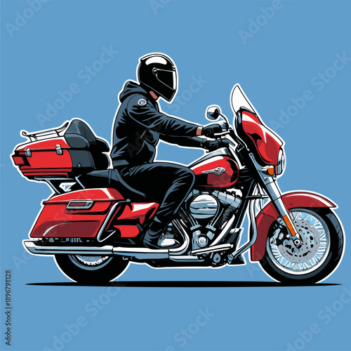 biker with his red motorbike