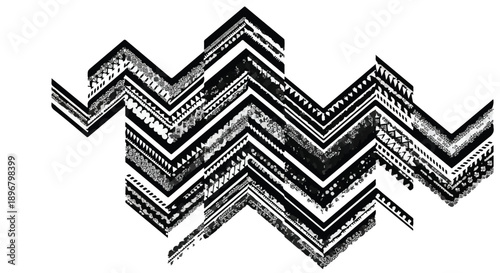 Abstract black and white chevron pattern with intricate detail and geometric shapes.