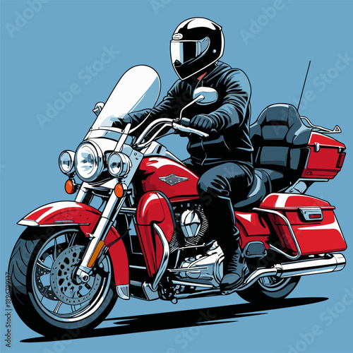 biker with his red motorbike