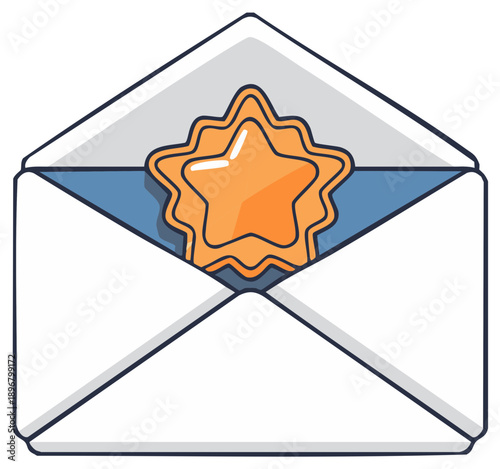 Envelope Icon with Star: Vector Symbol for Email, Achievement, Rating, and Notifications