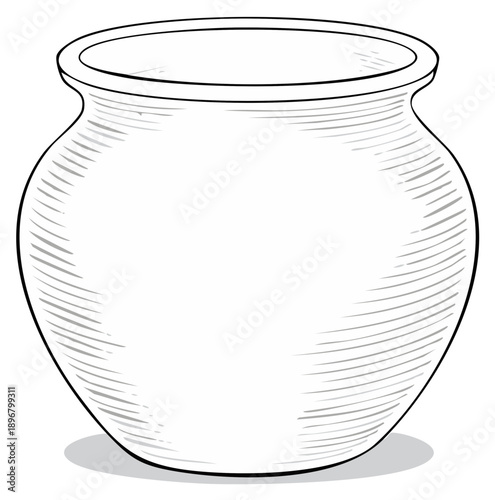Line Art Drawing of a Plain Traditional Pot Vessel or Ceramic Vase