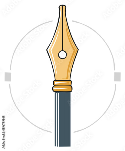 Vector illustration of golden fountain pen nib with creative design path