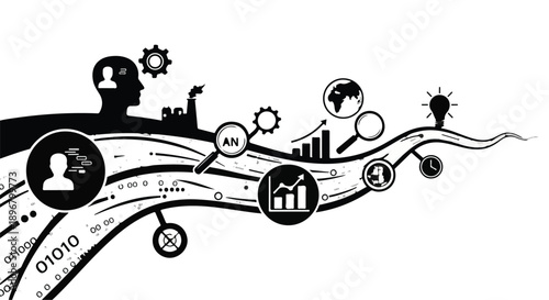 Abstract flow of data and ideas for innovation and business growth