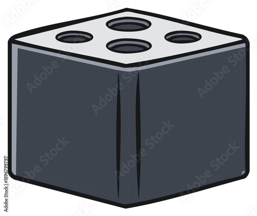 Stylized Dark Gray Concrete Block with Four Circular Voids on Top Surface for Construction Projects