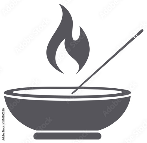 Simple Glyph Icon of a Burning Incense Stick in a Censer Bowl for Meditation