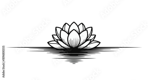Serene lotus flower blooming on calm water with reflection