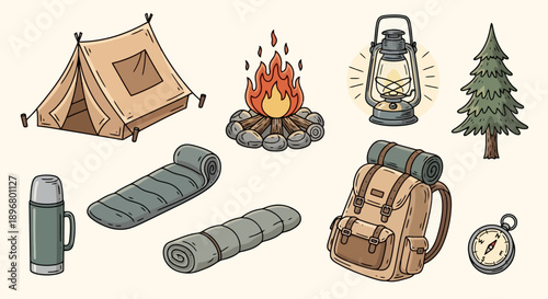 Camping equipment collection for outdoor adventure and travel.