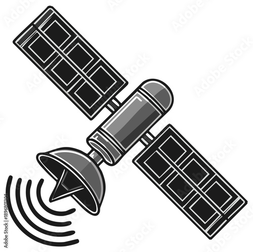 Satellite communications system with panels transmitting wave signals for telecommunication services and technology applications