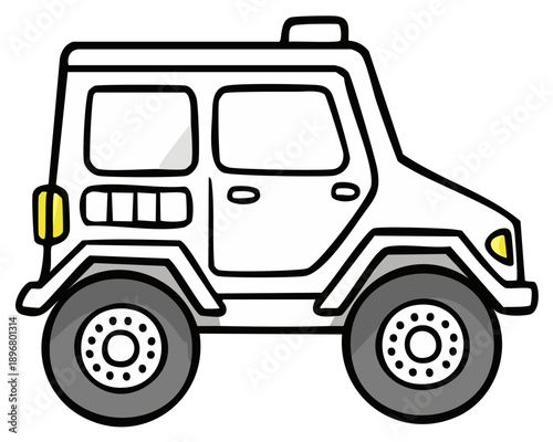 Cartoon Offroad SUV Illustration with Black Outline and Grey Wheels