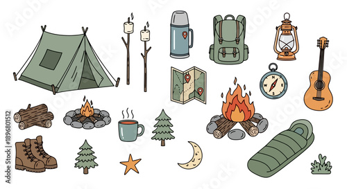 Camping Gear and Outdoor Adventure Essentials Collection.