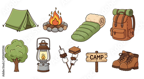 Camping Gear Collection Illustration.
