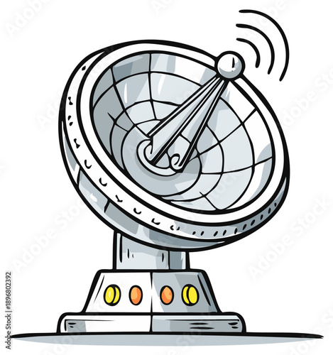 Cartoon Satellite Dish Antenna Radio Wave Communication Isolated Vector Illustration