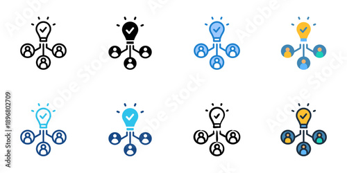 Brainstorming Session icons set multiple style collection. Editable stroke 
